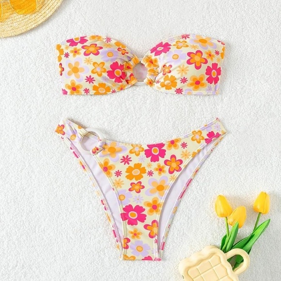 Women's 2 Piece Swimsuits O Ring High Waist Bandeau Bikini Set Bathing Suit - Picture 2 of 6